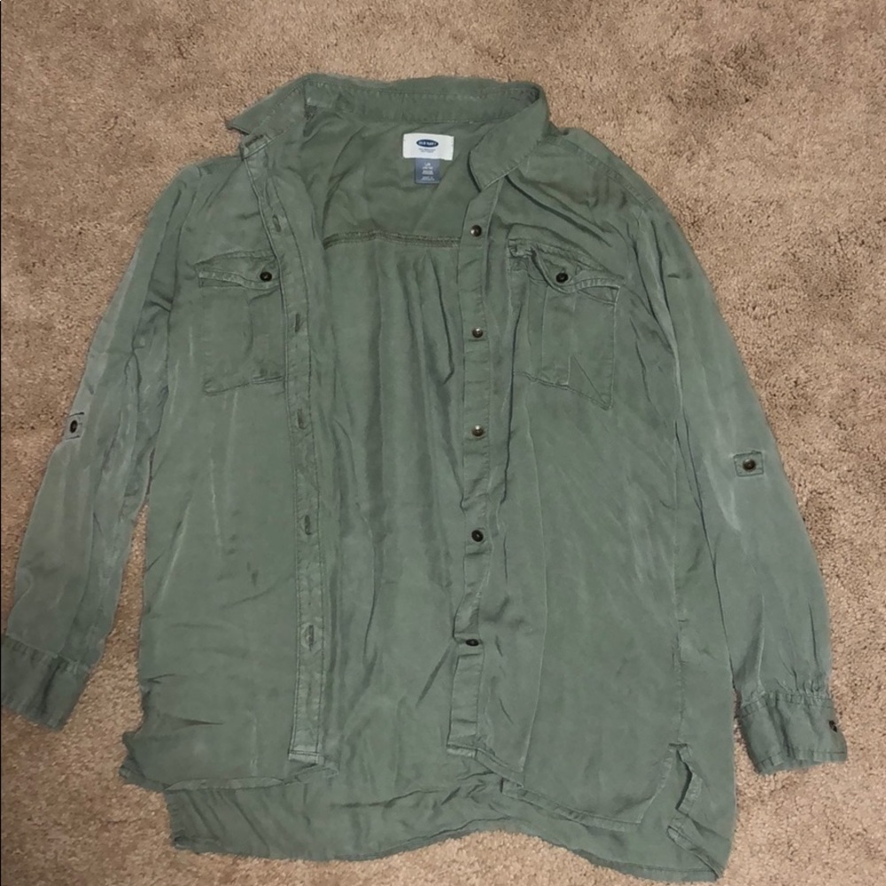 old navy girls olive green button up long sleeve